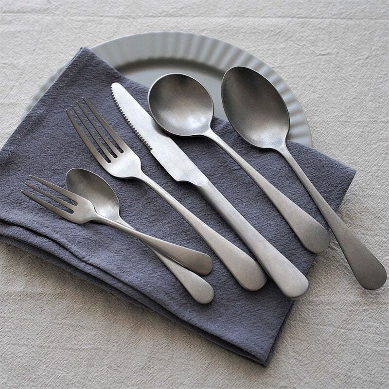 Gohobi A Set of 6 Pieces Stonewashed Stainless Steel Cutlery