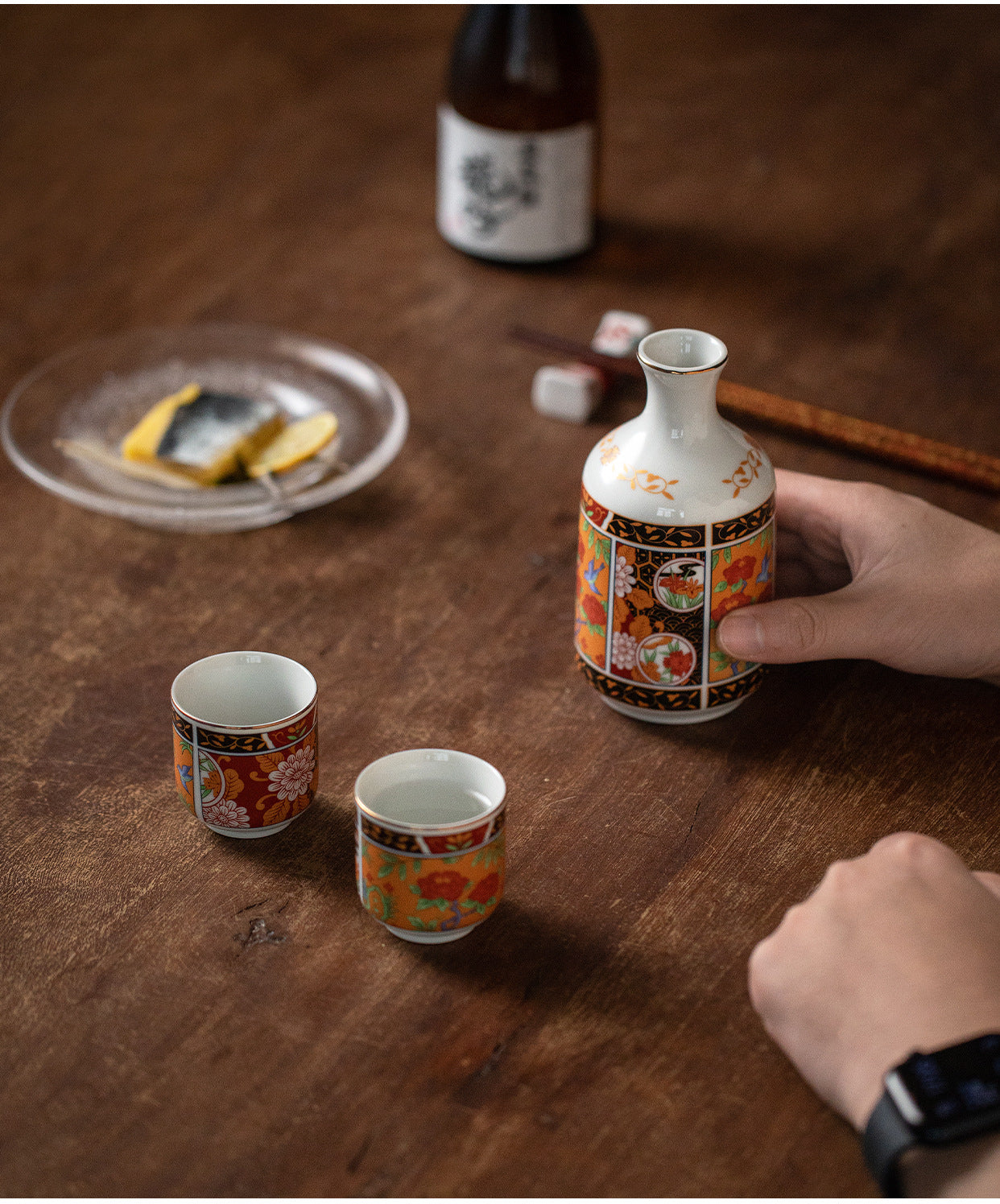 Gohobi Japanese Hasama Burnt Ceramic Hip Flask Set Tea Set Sake Set