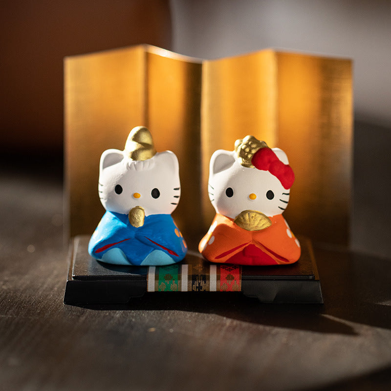 Hello Kitty Couple Ornaments - Ceramic Cute Desktop Decorations Gift Box