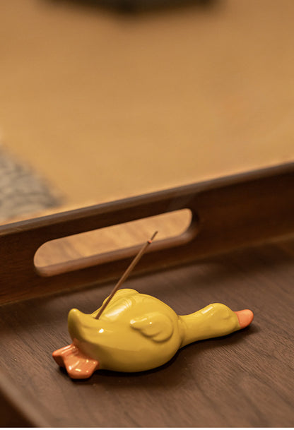 Gohobi Handmade Ceramic Lying Duck Ornament Incense Holder