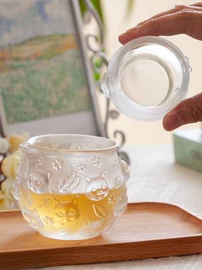 Gohobi Pate de Verre Tasse à Thé en Verre Coloré en Forme de Chat Pichet