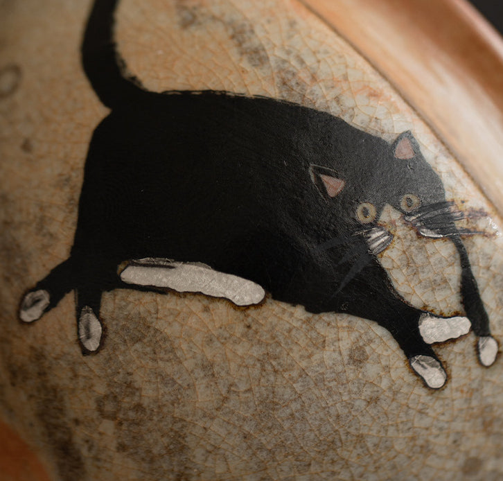 Gohobi Handmade Black Ink Hand-painted Cat Bowl 001