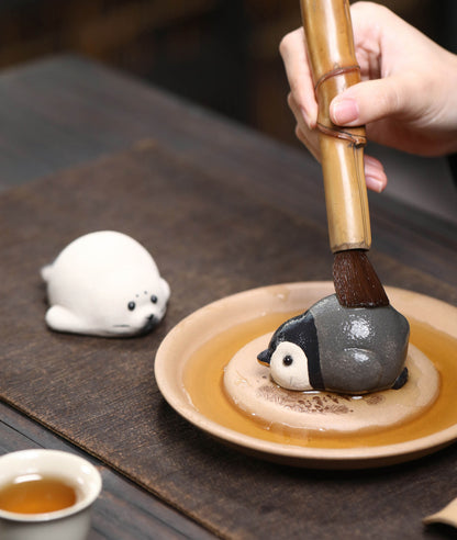 Gohobi Handmade Ceramic YiXing Clay Penguin and Seal Ornament Tea pet