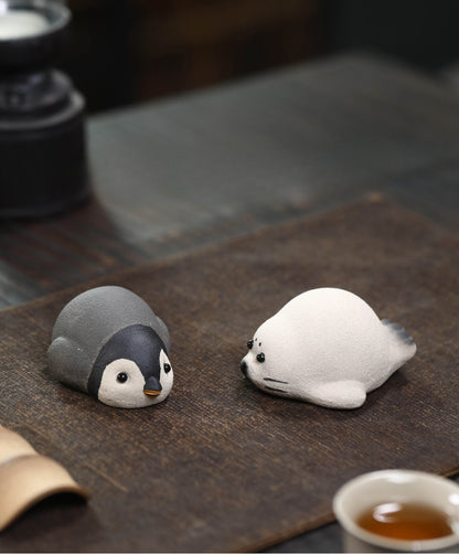 Gohobi Handmade Ceramic YiXing Clay Penguin and Seal Ornament Tea pet