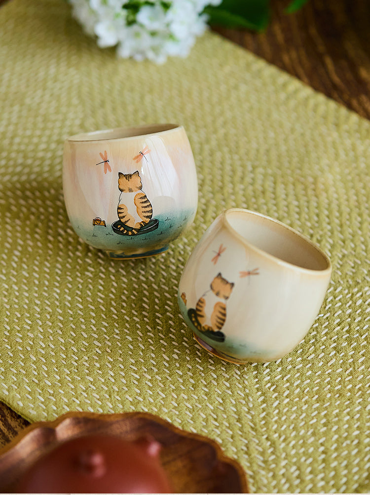 Gohobi Hand-Painted Retro Orange Cat Tea Cup