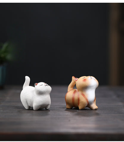 Gohobi Handmade Ceramic YiXing Clay Cat Ornament Tea pet