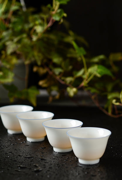 Gohobi Handmade Classic White Blue Rim Ceramic Tea Cup (Standard 60ml version)