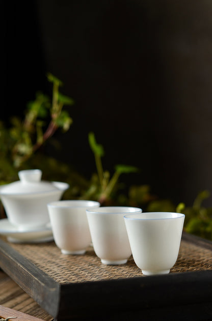 Gohobi Handmade Classic White Blue Rim Ceramic Tea Cup (Thin 60ml version)