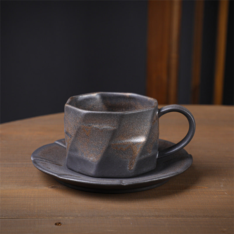 Gohobi Handmade Nordic Style Stoneware Coffee Mug and Saucer Set