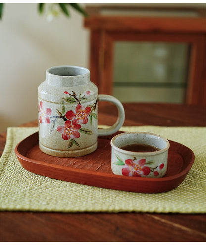 Tasse à café Gohobi peinte à la main avec motif floral bleu et blanc et couvercle