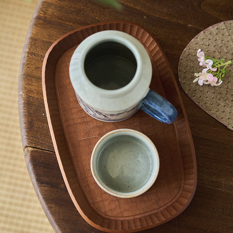 Gohobi Hand-Painted Blue and White Osmanthus Cat Mug with Lid Cup