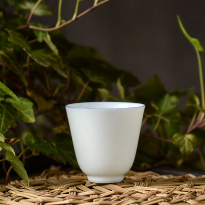 Gohobi Handmade Classic White Blue Rim Ceramic Tea Cup (Thin 60ml version)