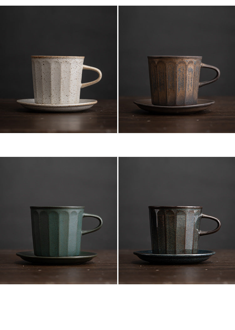 Ensemble de tasses à café en céramique de style japonais avec soucoupes, tasse à produit unique, tasse à eau bouillante imitation bois de chauffage faite à la main, tasse à café infusée à la main