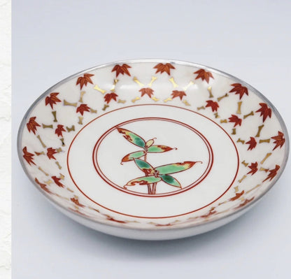 [清和堂 x Gohobi Gallery] Hand-painted Golden Red Orange Bamboo Leaf Tea Coffee Saucer Plate