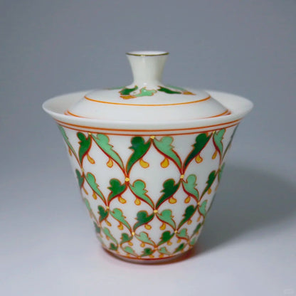 [清和堂 x Gohobi Gallery] Théière Gaiwan en forme de fleur de Baoxiang verte peinte à la main