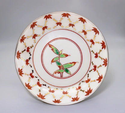 [清和堂 x Gohobi Gallery] Hand-painted Golden Red Orange Bamboo Leaf Tea Coffee Saucer Plate