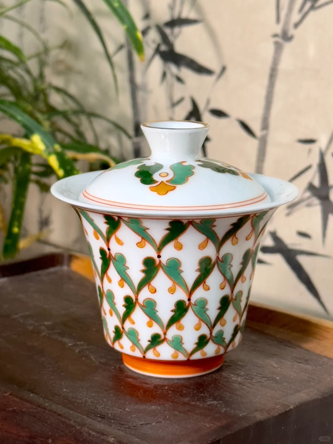 [清和堂 x Gohobi Gallery] Théière Gaiwan en forme de fleur de Baoxiang verte peinte à la main