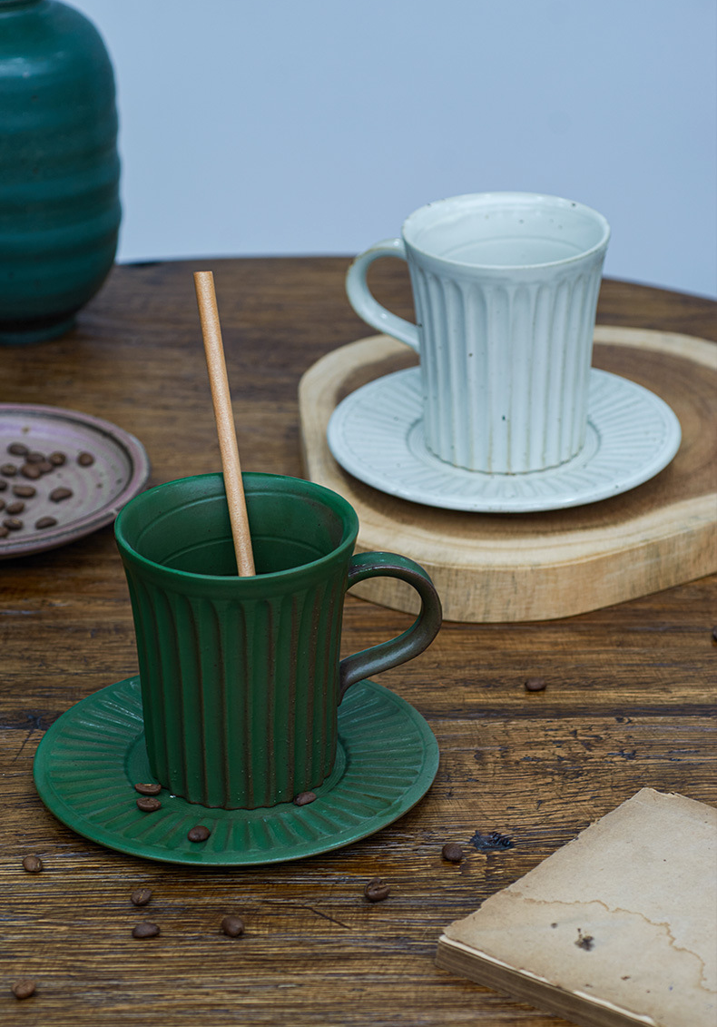 Gohobi Handmade Tall Vintage Japanese Stoneware Coffee Mug and Saucer Set