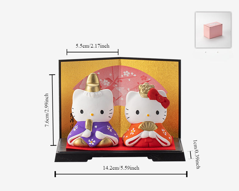 Hello Kitty Couple Ornaments - Ceramic Cute Desktop Decorations Gift Box