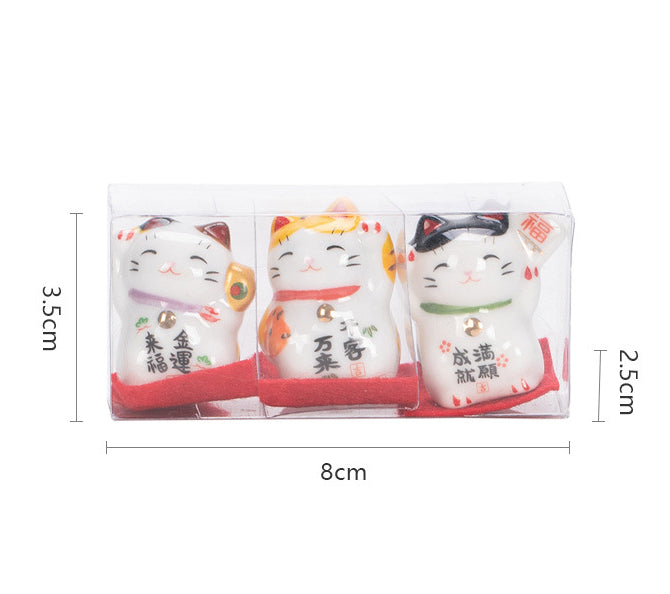 Gohobi A set of 3 Ceramic Lucky Cat Ornaments