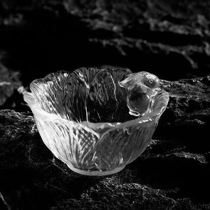 Gohobi Pate de Verre Tasse à Thé en Verre à Neige Gravée Lapin