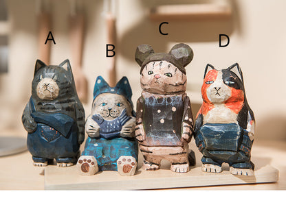 Gohobi Handcrafted Wooden Large Cat Ornament (Denim Version)