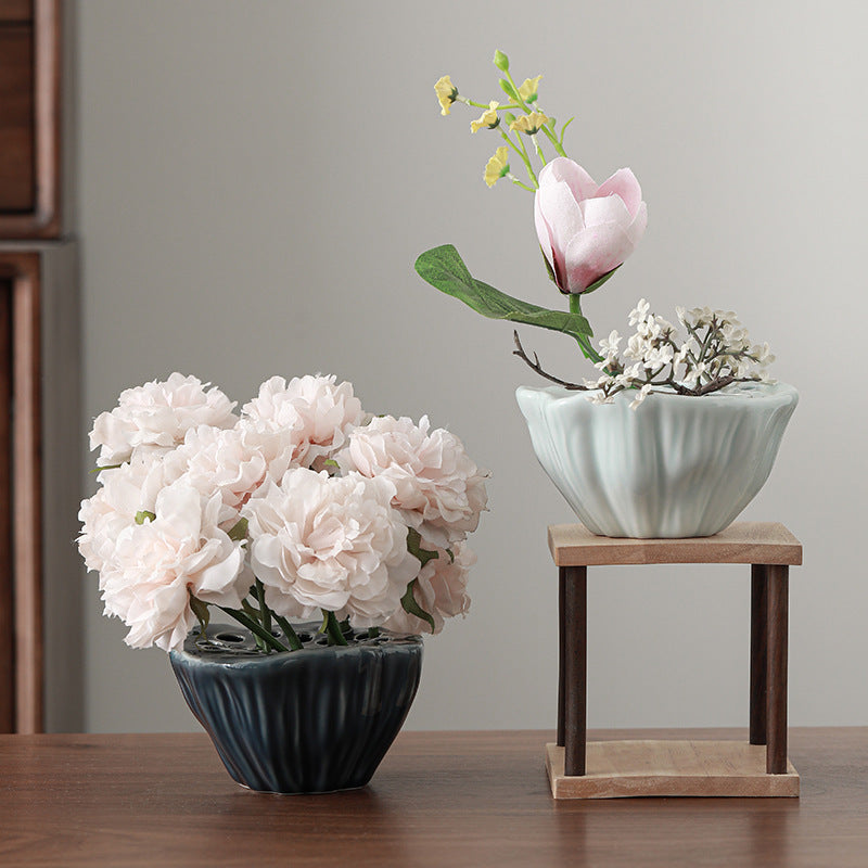 Vase de table blanc et bleu style japonais Gohobi Lotus