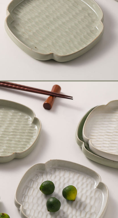 Gohobi Ceramic Four-leaf Plate Teapot Tray