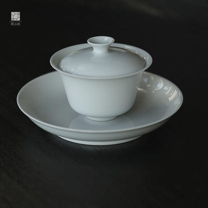 [賦山敘 x Gohobi] Gaiwan et soucoupe en céramique blanche de jade faits à la main de Jingdezhen