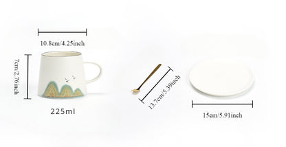 Gohobi 手工中國藝術圖案炻器咖啡杯和碟子套裝