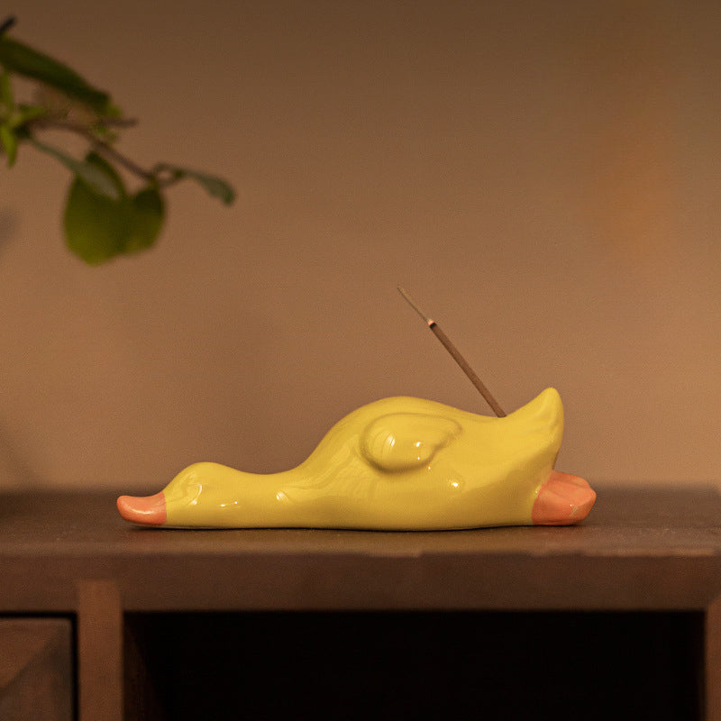 Gohobi Handmade Ceramic Lying Duck Ornament Incense Holder