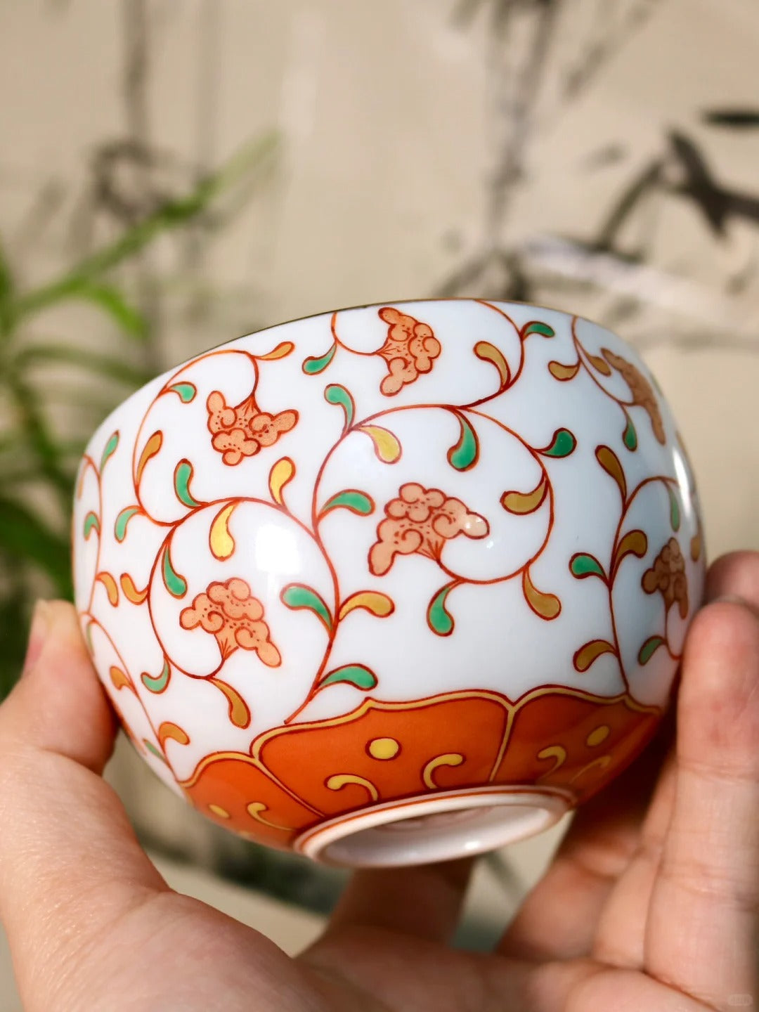 [Qinghetang x Gohobi Gallery] Hand-painted Ganoderma Lucidum Pattern Egg Shape Coffee Cup Tea Cup