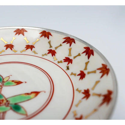 [清和堂 x Gohobi Gallery] Hand-painted Golden Red Orange Bamboo Leaf Tea Coffee Saucer Plate