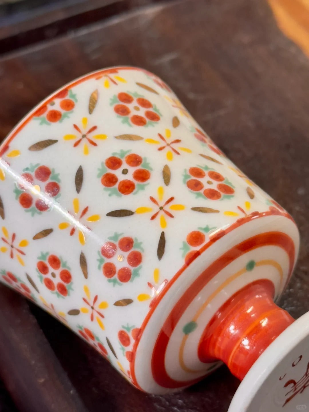 [Qinghetang x Gohobi Gallery] Hand-painted Golden Red Orange Lotus Tea Cup with Stem