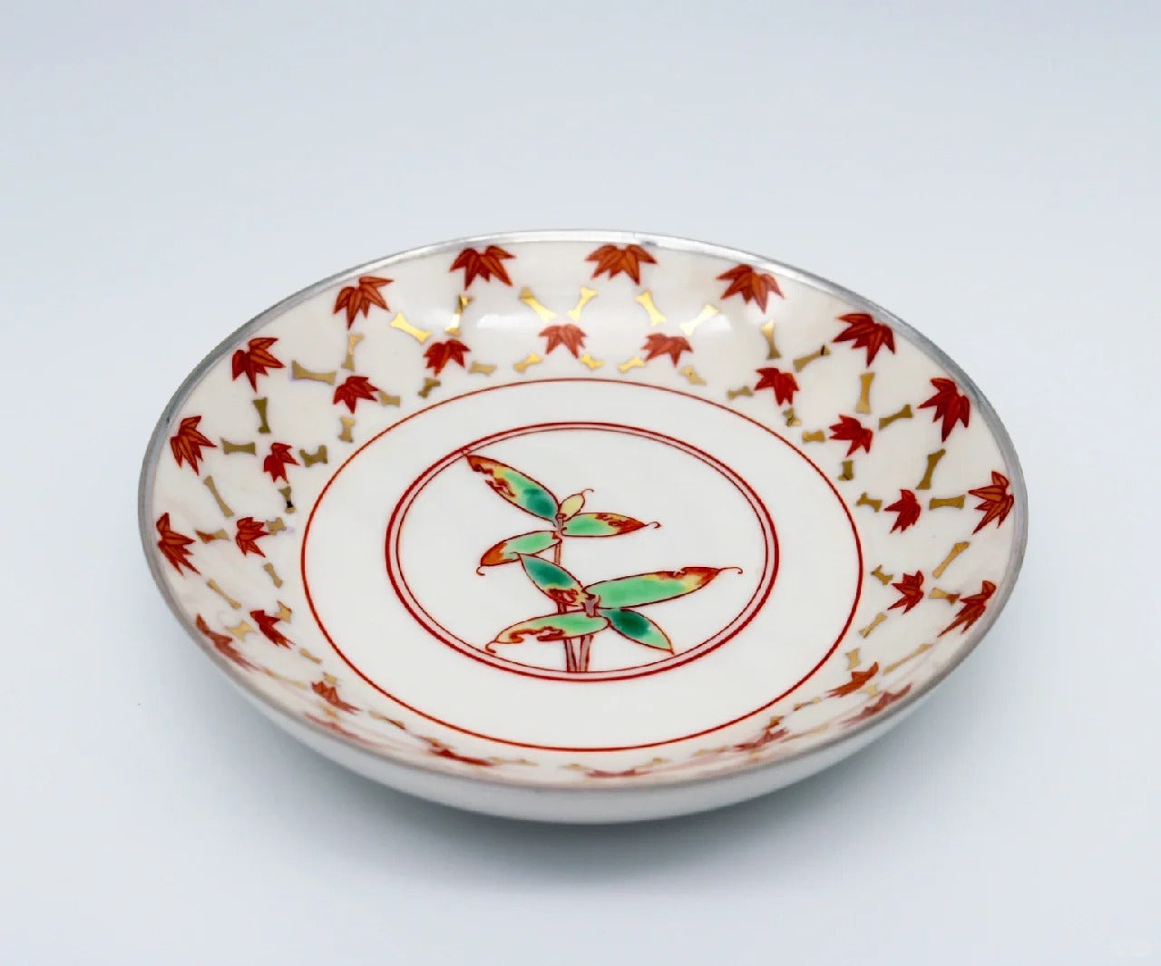 [清和堂 x Gohobi Gallery] Hand-painted Golden Red Orange Bamboo Leaf Tea Coffee Saucer Plate