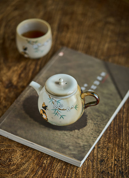 Gohobi Hand-Painted Orange Cat Teapot