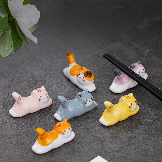 Merchandise ZAKKA ceramic chopstick holder, Japanese animal flower pet, tail cat ceramic handicraft car ceramic ornament