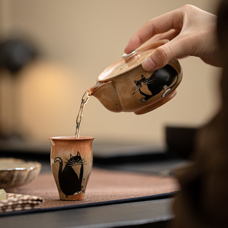 Gohobi Handmade Black Ink Hand-painted Cat Gaiwan 009  Hohin Teapot