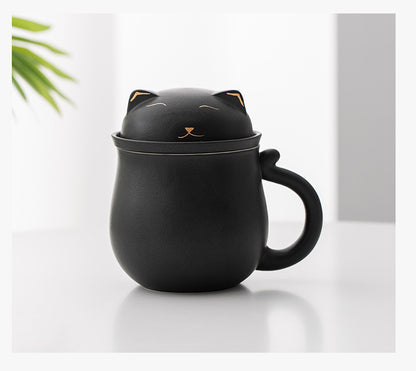 Gohobi Lucky Black & White Cat Tea Cup With Infuser