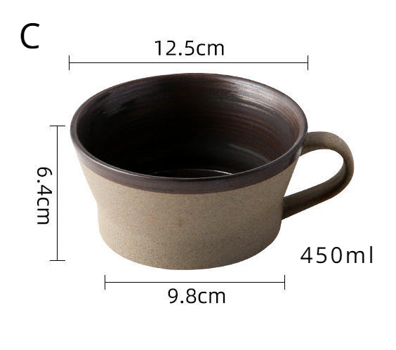 Tasse à café et soucoupe en grès noir et marron faites à la main par Gohobi