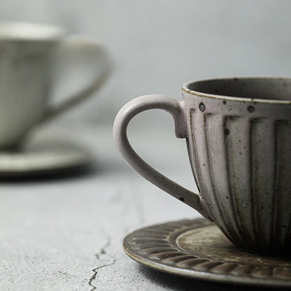 Gohobi Handmade Vintage Stoneware Coffee Mug and Saucer Set