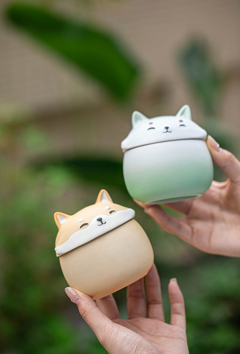 Gohobi Shiba Inu Dog Mini Portable Travel Tea Jar Stroage