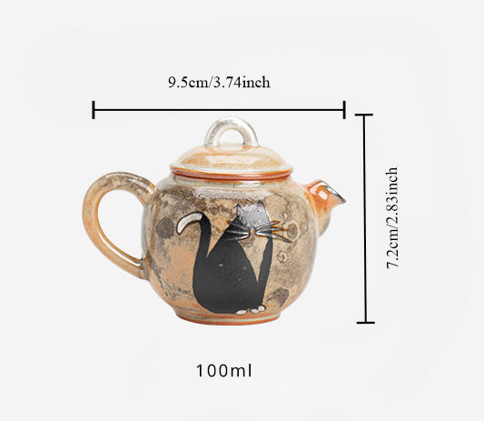 Gohobi Handmade Black Ink Hand-painted Cat Teapot 013