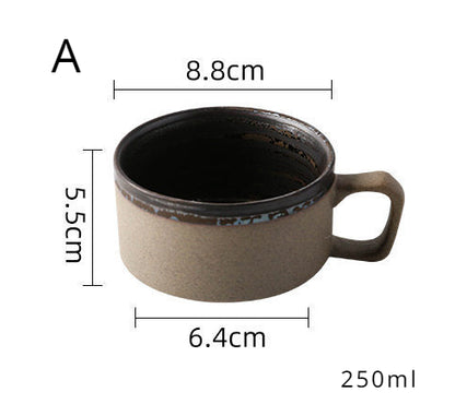 Tasse à café et soucoupe en grès noir et marron faites à la main par Gohobi