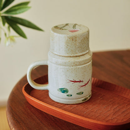 Tasse à café Gohobi peinte à la main avec motif floral bleu et blanc et couvercle