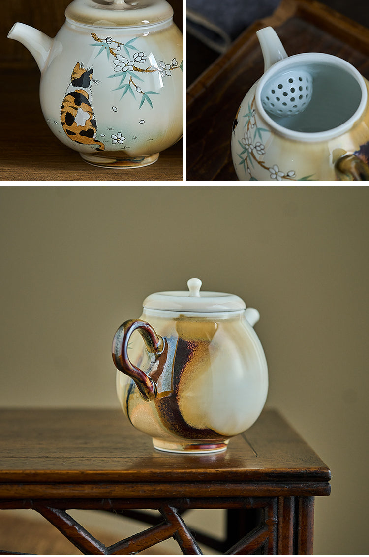 Gohobi Hand-Painted Orange Cat Teapot