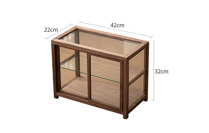 Gohobi Walnut Wood Glass Tea Cabinet (Double Sliding Door)