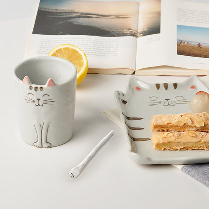 Gohobi Hand-painted Cat Pattern Cup and Plate