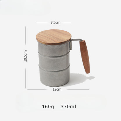 Tasse en acier inoxydable Gohobi avec couvercle et poignée en bois