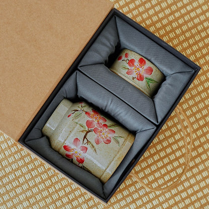 Tasse à café Gohobi peinte à la main avec motif floral bleu et blanc et couvercle